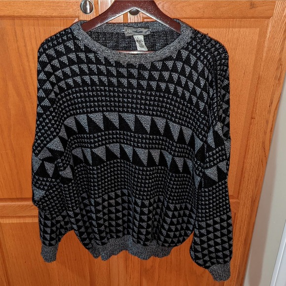 Vintage Mario Gilbert Women size L Italy Wool Mix Sweater Grey Black Geometric - Picture 1 of 4